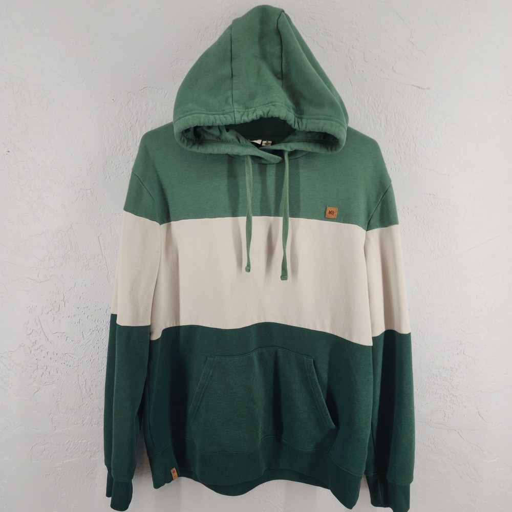 Tentree Mens Colorblock Hoodie Green Cream Organic Cotton Sustainable Medium